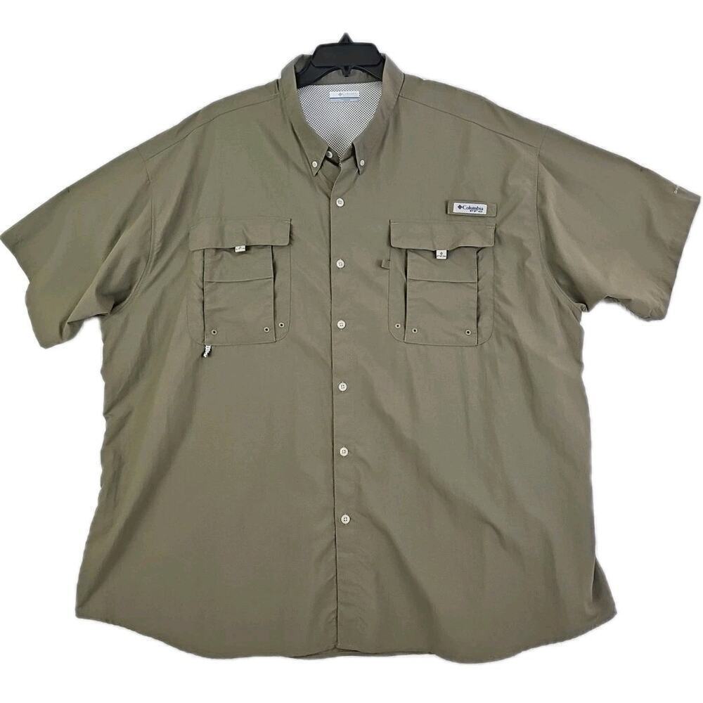 Columbia PHG ~Men's Size 4X/4TF~ Khaki Vented Button Down Hunting Shirt Logo.